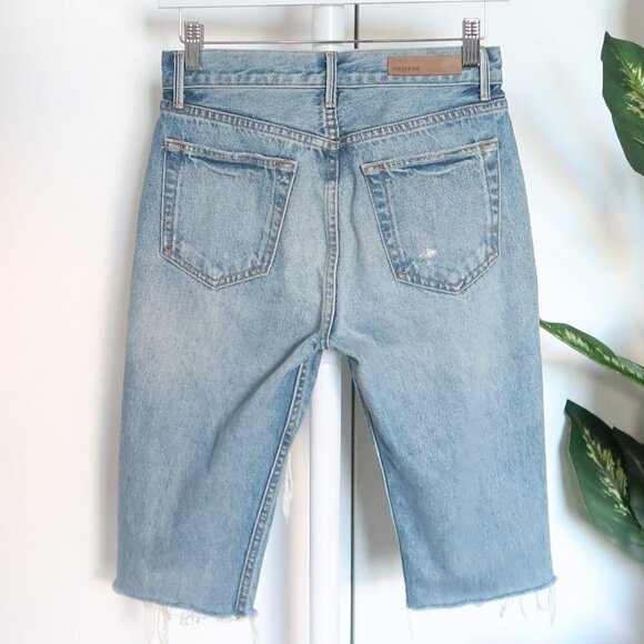 GRLFRND Karolina Mid Wash Blue Distressed Ripped Bermuda Denim / Jean Shorts 24 - Picture 2 of 7